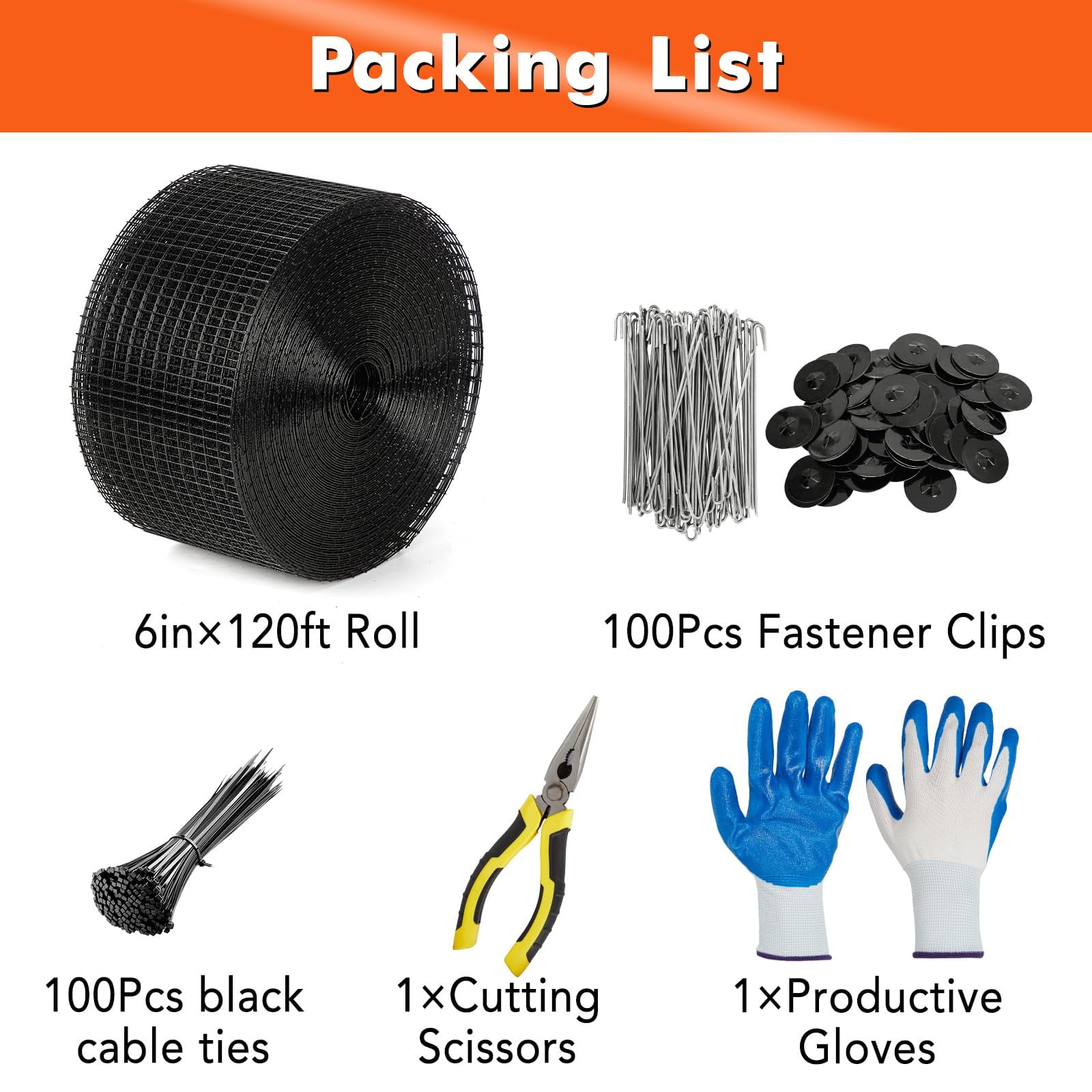 Soonbuy 6in x 100ft Solar Panel Bird Guard, Critter Guard for Solar Panels, 1/2 Inch PVC Coated Galvanized Wire Mesh Roll Kit with 100pcs Fastener Clips, 100pcs Cable Ties, Cutting Scissors and Gloves