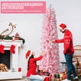 thumbnail image 2 of 7.5ft Snow Flocked Hinged Christmas Tree, Artificial Pencil Christmas Tree with 641 Branch Tips and Sturdy Stand, Xmas Trees for Indoor Outdoor Home Holiday Decoration, Pink, 2 of 10