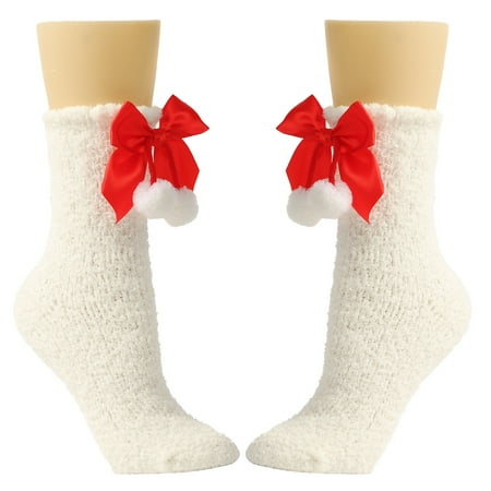 

Women Socks Bowknot Pure Color Socks Over Festival Christmas Football Socks
