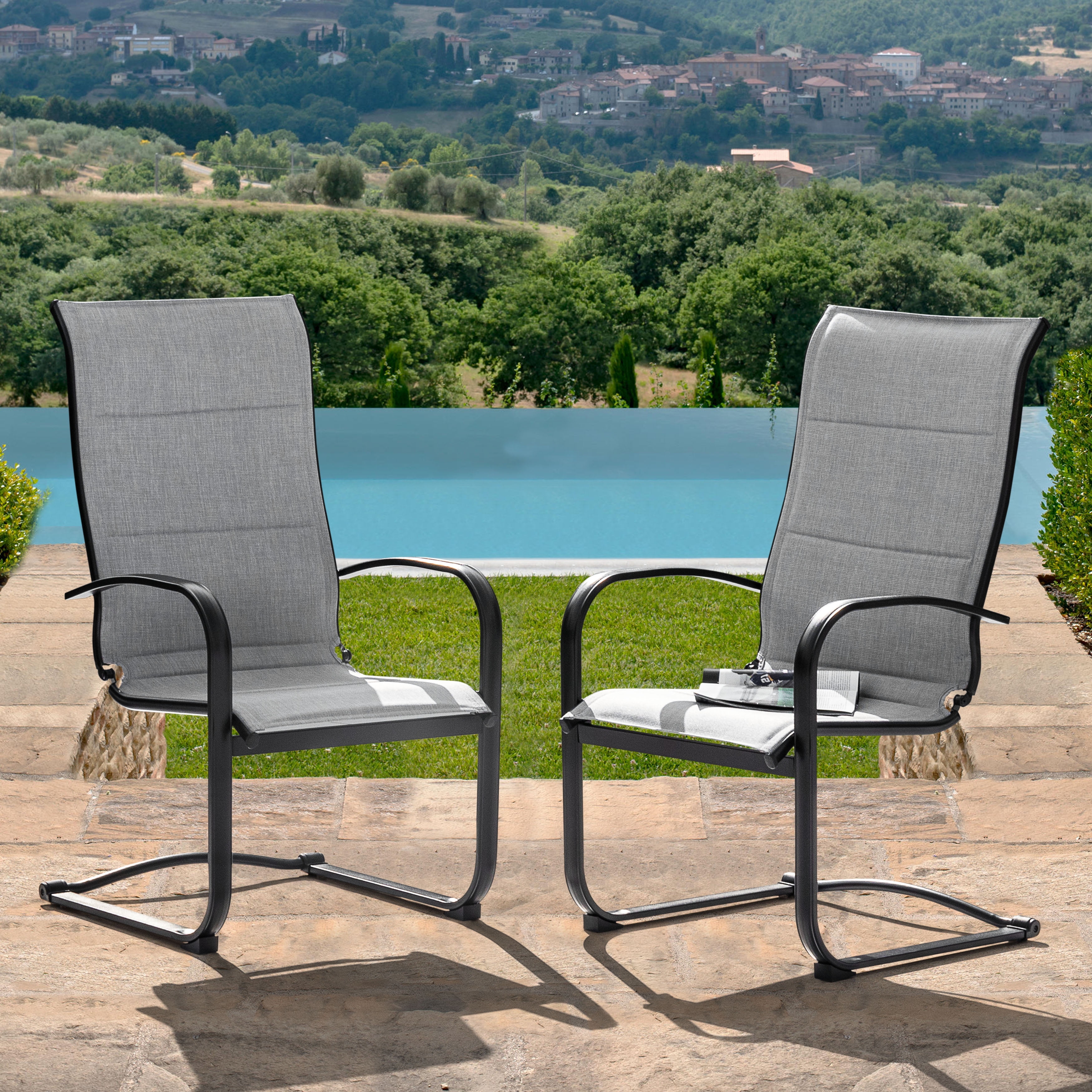 Nuu Garden Patio Dining Chairs Set of 2, High Back Padded Textilene Patio Outdoor Chairs, Breathable Spring Motion Textilene, Gray