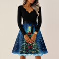 thumbnail image 4 of Women's Casual Fashion V Neck Long Sleeve Christmas Printed Party Vintage Dress for Holiday Events and Retro Style, Perfect for Women's Evening Wear,Navy,S, 4 of 6