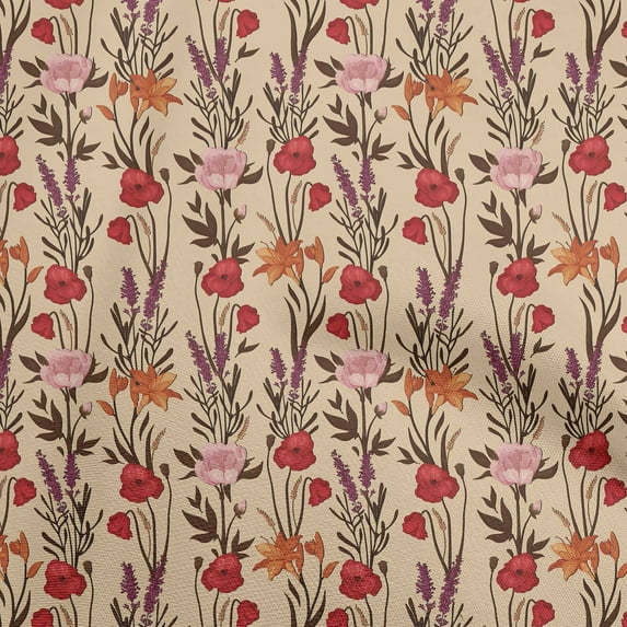 oneOone Cotton Flex Red Fabric Floral Retro Diy Clothing Quilting Fabric Print Fabric By Yard 40 Inch Wide