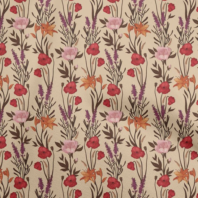 oneOone Cotton Cambric Red Fabric Floral Retro Sewing Craft Projects Fabric Prints By Yard 56 Inch Wide