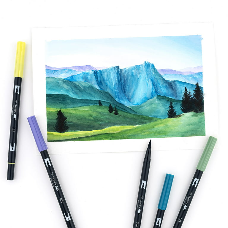 Dual Brush Pen Art Markers, Tropical, 10-Pack + Free Fudenosuke