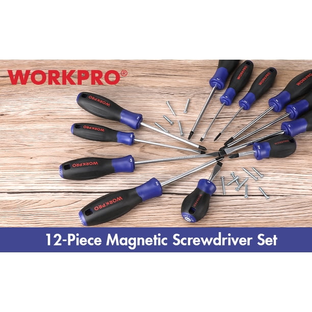 WORKPRO 12-Piece Magnetic Screwdrivers Set with Organizer,Flat