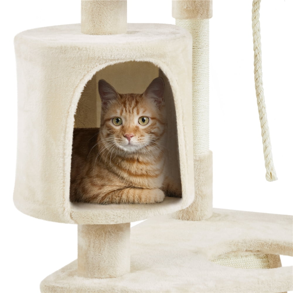 Yaheetech 79'' Multilevel Cat Tree Condo with Basket & Scratching Posts & Ramp, Beige