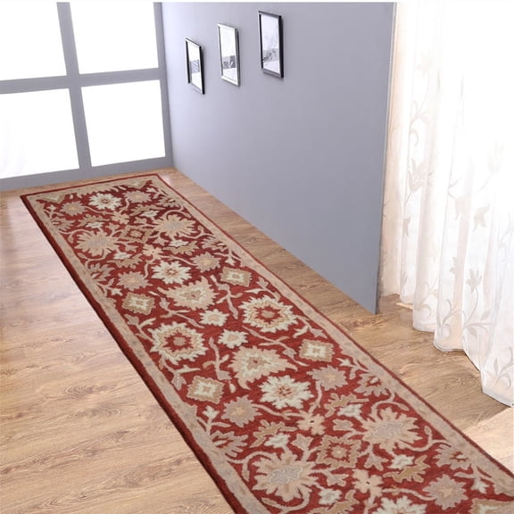 Rugsotic Carpets Hand Tufted Wool Eco-Friendly Area Rugs - 2'6"x8', Runner, Red, Modern Contemporary Design, High Pile Handmade Anti Skid Rugs for Living Room, Bed Room (K00688)