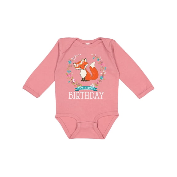 Inktastic First Birthday 1 Year Old Girl Fox Girls Long Sleeve Baby Bodysuit