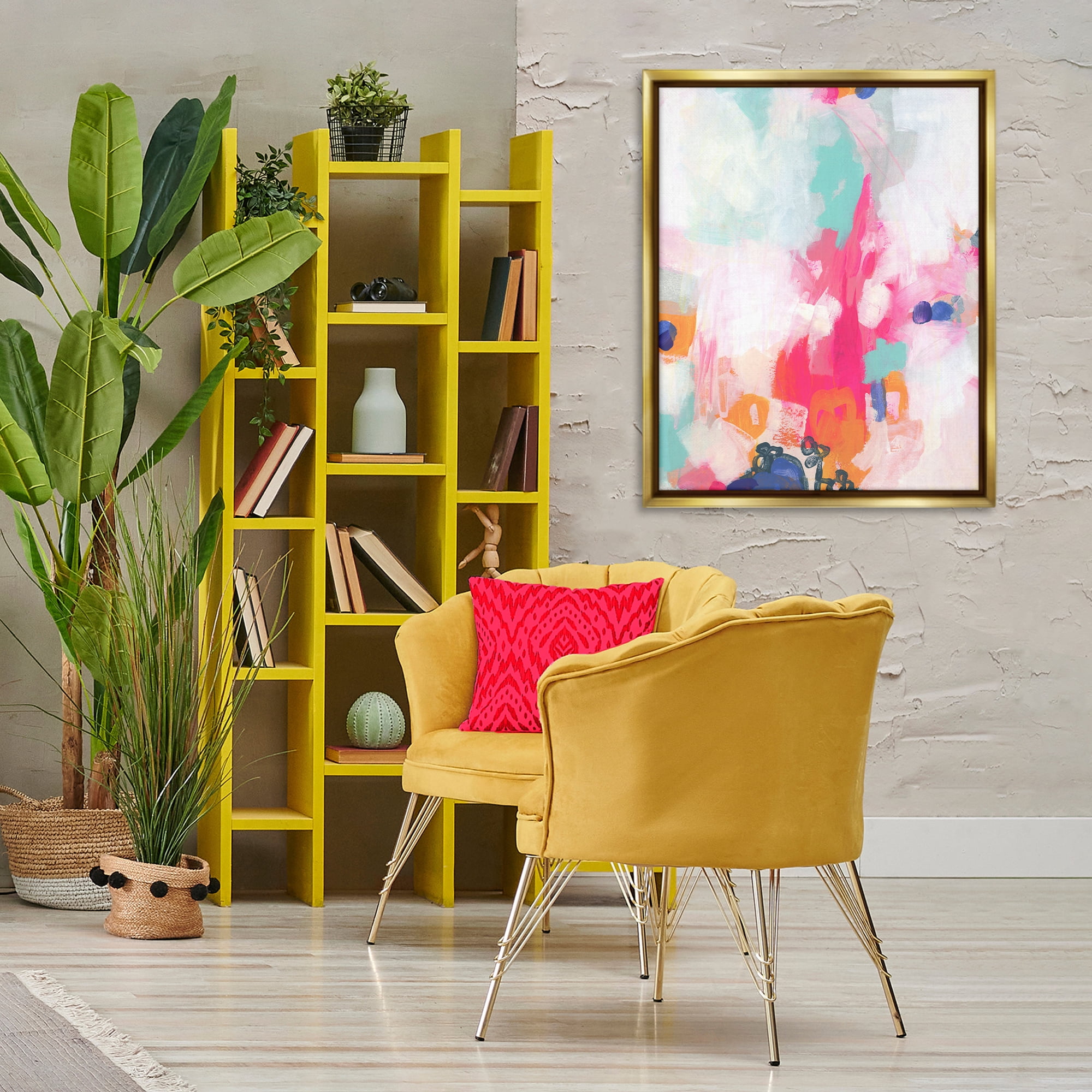 Stupell Industries Pink & Pastel Abstract Abstract Painting Gold Floater Framed Canvas Art Print Wall Art, 25 x 31