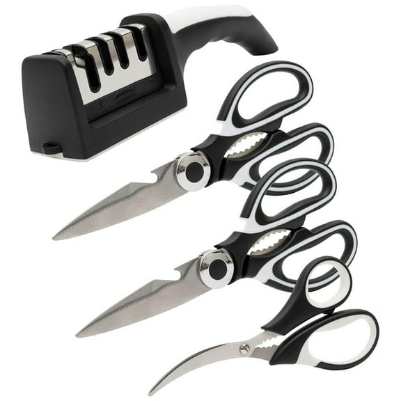Heavy Duty Kitchen Shears with Knife & Scissor Sharpener Tool - Stainless Steel
