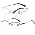 thumbnail image 2 of 3 Pairs of Super Elastic Memory Ultralight Metal Readers Anti-Blue Light Half Rimless Rectangle Reading Glasses +4.00 for Men, 2 of 4