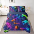 thumbnail image 3 of Manfei Neon Cartoon Gamepad Twin Bedding Sets 7-Piece for Kids, Skateboard Sports Lover Bedding Comforter Set, Square Abstract Reversible Sheet Sets, Luxury Bedroom Decor, 3 of 8