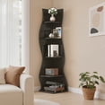 thumbnail image 6 of VECELO Wave Corner Shelf, 70.08" H Modern 5-Tier Wall Corner Bookshelf, Corner Wooden Stylish Bookcase Storage Rack Plant Stand for Study, Living Room, Home Office, Black, 6 of 9