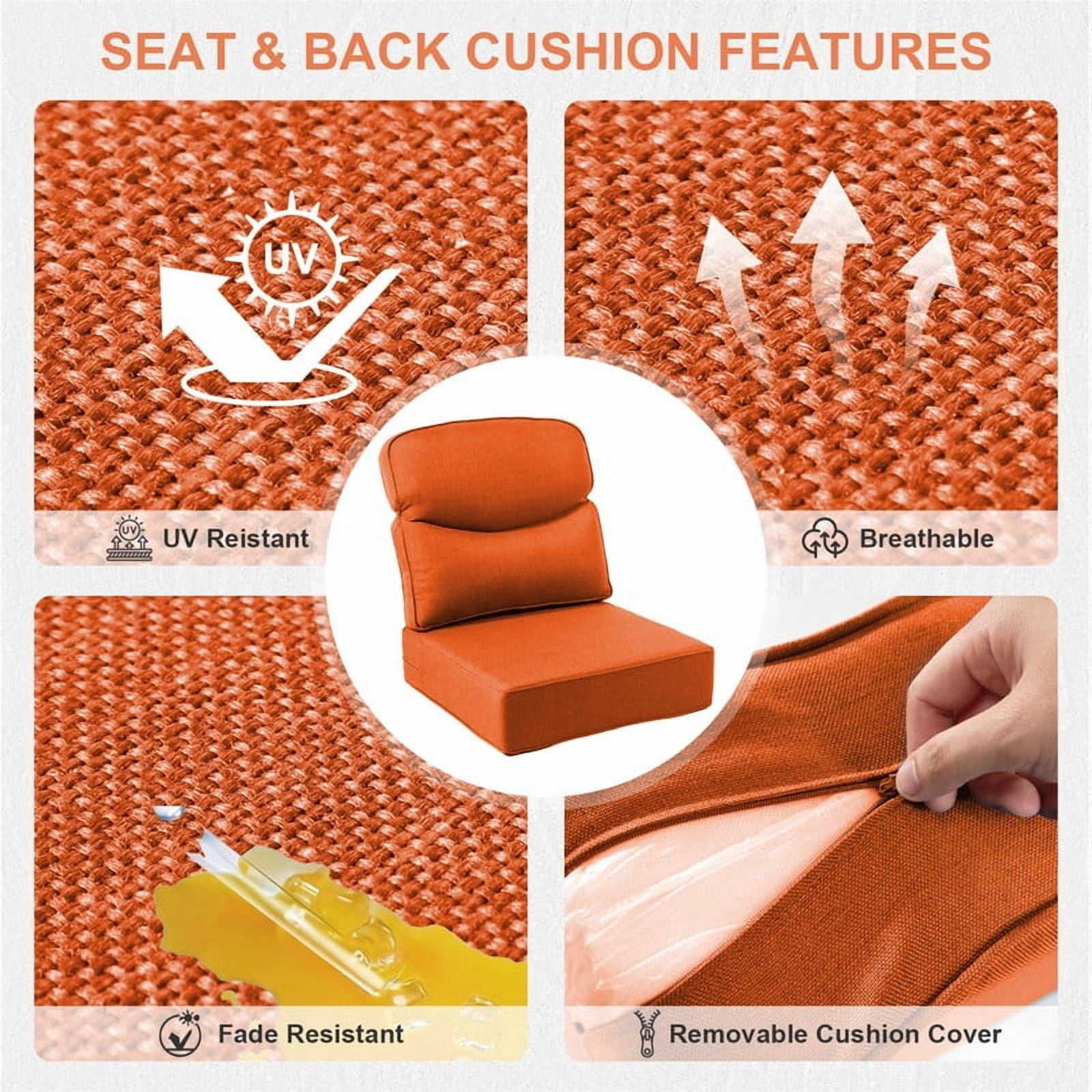 Opohoro Outdoor Deep Seat Cushion Set, 22"x24"x6", UV Resistant & Water Resistant Comfortable Furniture Cushions for Patio Sofa, Chair, Loveseat