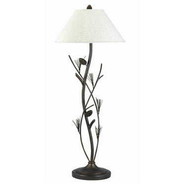 Pine Twig Accent Metal Body Floor Lamp with Conical Shade, Bronze and White- Saltoro Sherpi