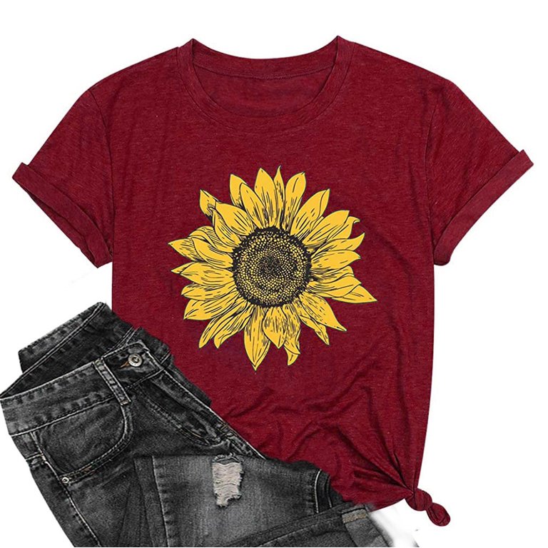 Puppy Paw Shirts for Women Casual Summer Sunflower Graphic Tees