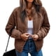 thumbnail image 1 of Mujer Invierno Chaqueta De Manga Larga Moda Otoño Invierno Cálido Color Puro Cremallera Frente Abierto Outwear Abrigo Marrón Oscuro S, 1 of 5