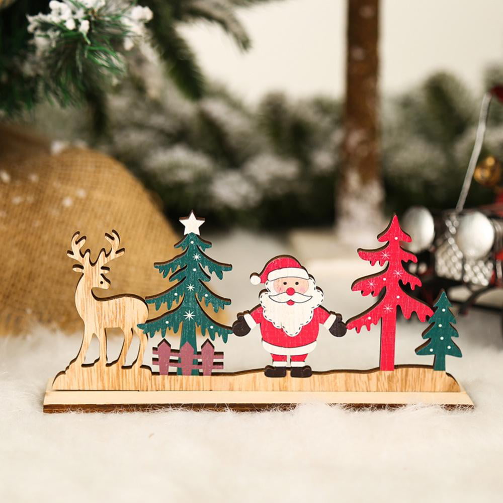 Christmas Decoration Wood Painted Elk Wooden Hanging Ornaments Xmas DIY Crafts 