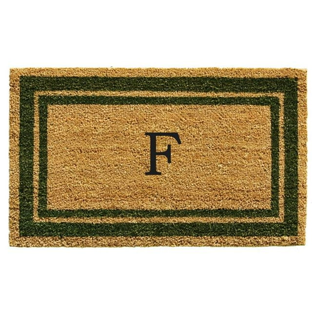 Calloway Mills 153041830F 18 x 30 in. Sage Green Border Monogram Rectangular Doormat, Natural - Letter F