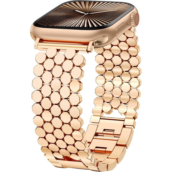 REQO Compatible with Apple Watch Band Women 41/40/38/44/45/46/49/42mm, Dressy Honeycomb Pretty Adjustable Metal Designer Classy Wristband for iWatch Series 11 10 9 8 7 6 Ultra SE(45MM)