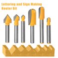 thumbnail image 3 of 6 pc 1/4'' Shank Lettering and Sign Making Router Bit Set Woodworking Tool Kit, 3 of 10