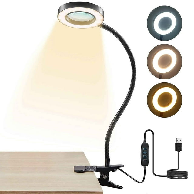 Boreal Craft LED Desk Lamp With 3X Magnifying Glass Adjustable 3 Color Temperatures 6 Brightness For Precision Work Ceiling Light Projector Room Gadgets Bedroom Light Projection Lamp Sensory Room Warm
