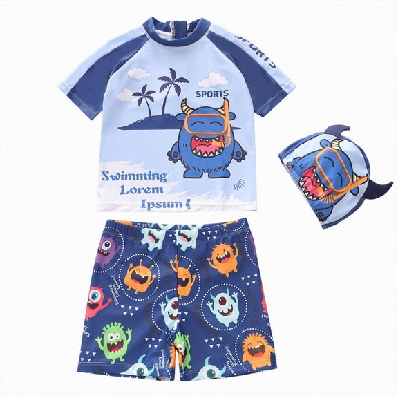 KPOPLK Baby Toddler Boys Swimsuit Infant Girl Swimsuits 6 12 18 24M 2T 3T 4T Bathing Suit Swimwear 3Pcs Set Rash Guard Hat(Dark Blue,5-6 Years)