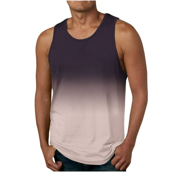 CHGBMOK Tank Tops Men New Gradient Print Tank Top Casual Sports Sleeveless Round Neck T-shirt Tank Top/Shirt Blouses Sizes M-6XL