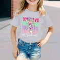 thumbnail image 2 of Tfken Toddler Girl Kids T-Shirts 100 Days Celebration Crew Neck Short Sleeve Tops Letter Print Soft Casual Girls Tee Light Purple Size 6-7 Years, 2 of 4