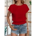 thumbnail image 2 of Women Dressy Casual Cap Sleeve Tops with Smocked Hem Red S, 2 of 6