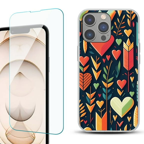 OneToughShield ® for iPhone 15 Pro Max Shockproof Fashion Phone Case, with Tempered Glass Screen Protector - Hearts n Arrows