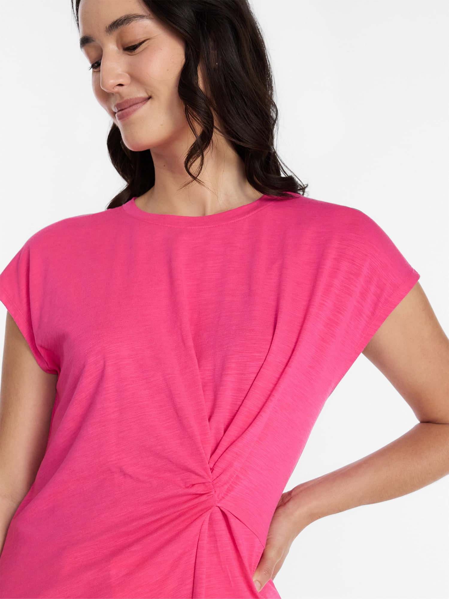 Time and Tru Women's Twist-Front Tee with Short Sleeves, Sizes XS-XXXL