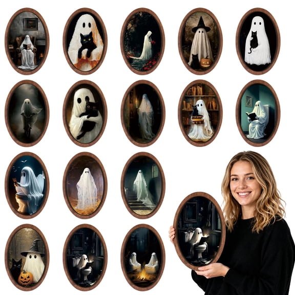 Halloween Ghost Decor Black Cat Halloween Decor 12 Inch Vintage Halloween Decor Spooky Hanging Wall Art for Seasonal Home Decoration, 1 Pack