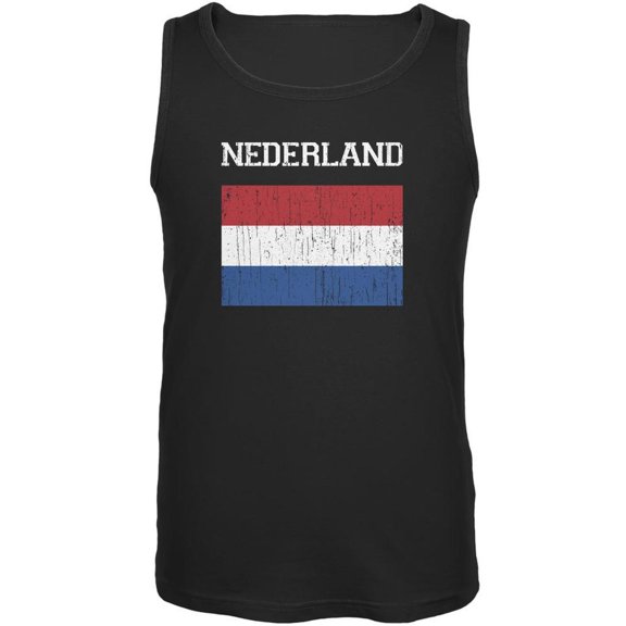 World Cup Distressed Flag Nederland Black Adult Tank Top