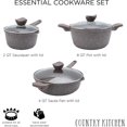 thumbnail image 4 of Country Kitchen Nonstick Cookware Sets - 6 Piece Nonstick Cast Aluminum Pots and Pans with BAKELITE Handles - Non-Toxic Pots with Glass Lids - Chocolate Brown, 4 of 8