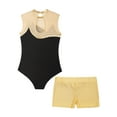 thumbnail image 4 of TiaoBug Kids Girls 2 Piece Gymnastics Leotard Outfits Sleeveless Ballet Dance Bodysuit with Shorts Set Gold 10, 4 of 5