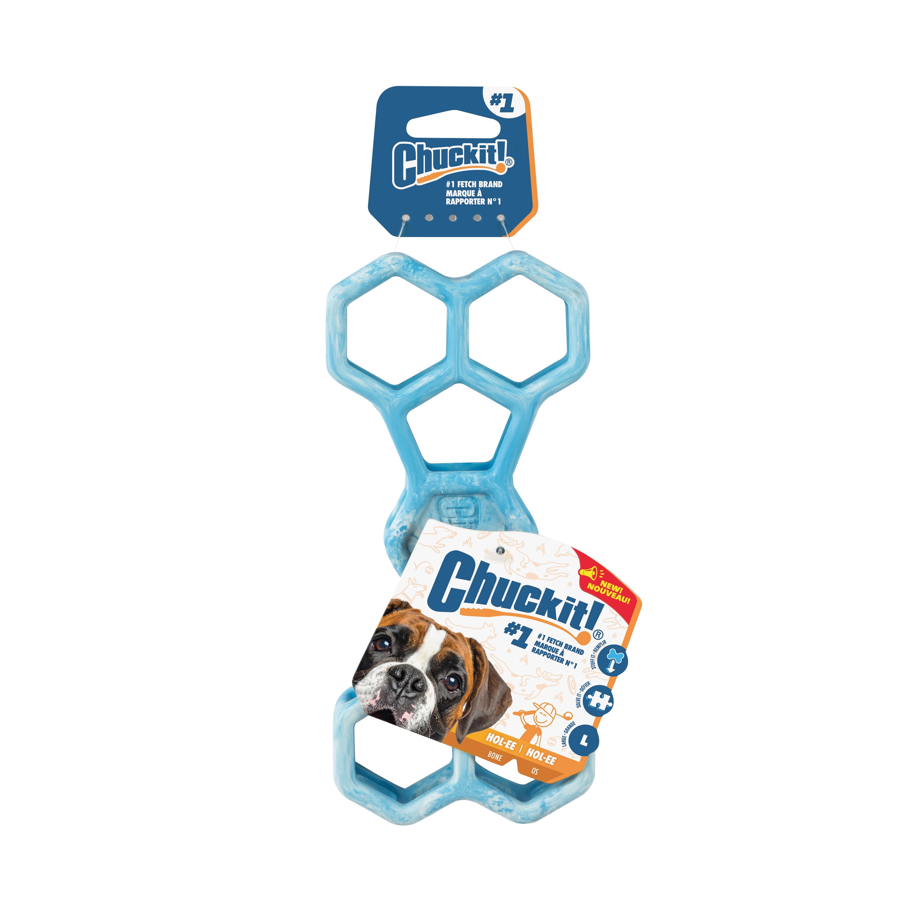 Chuckit! Holee Roller Dog Treat Puzzle Bone, Large, Blue – Treat & Chew Toy for Dogs 60–100 lb, Pack of 1