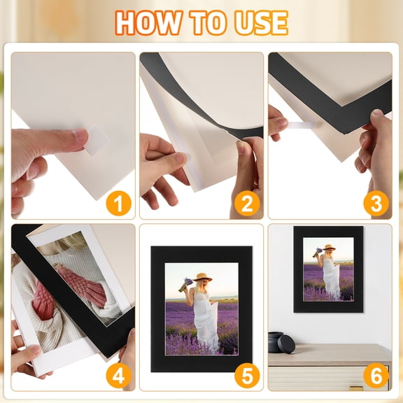 ELAYARD 8-Piece Multi-Color Photo Frame Mats for Wall Frames, Paper with Adhesive Backing for Easy Mounting