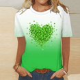 thumbnail image 1 of Puntoco Liquidación de blusas cortas para mujer, moda informal para mujer, estampado de amor de San Valentín con degradado, jersey de cuello redondo, top de manga corta, 1 of 4