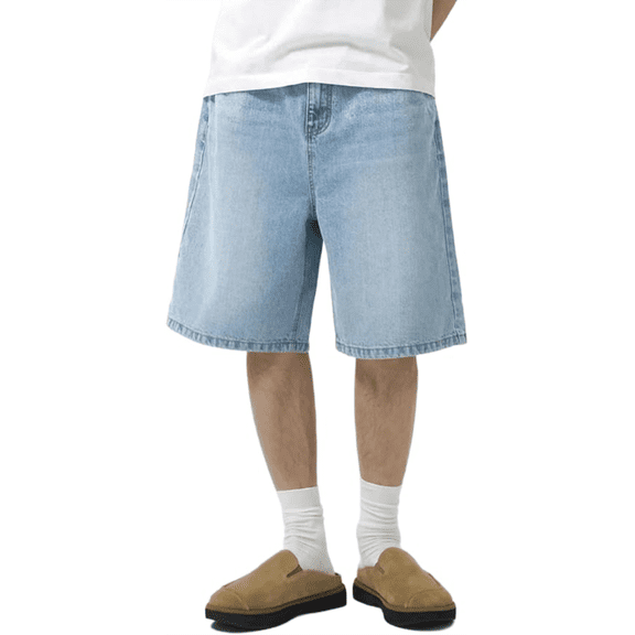 Mens Baggy Jean Shorts Loose Fit Vintage Wide Leg Jorts Y2K Streetwear Hip Hop Casual Denim Shorts, Light Blue