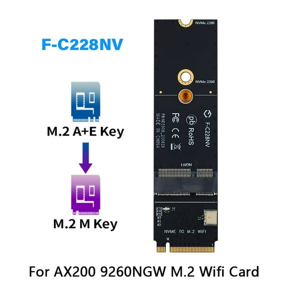 Wireless M.2 A E key slot to M.2 M key WiFi Bluetooth adapter for Intel AX200 9260 bcm94352z card NVMe PCI Express SSD Port
