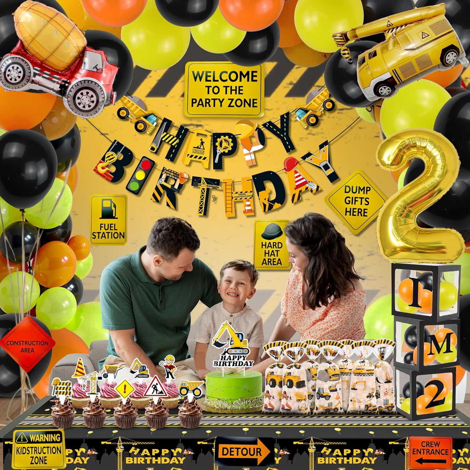 Empire Party Supply Construction 2nd Birthday Party Decoration Kit Balloon Garland Box Dump Truck Supplies 164 Pieces