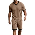 thumbnail image 5 of Gytharion 2 Piece Summer Tracksuits for Men V Neck Short Sleeve Shirt with Drawstring Elastic Waist Shorts Sets Soild Color Athletic Outfits, 5 of 8