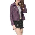 thumbnail image 6 of INSPIRE CHIC Women's Motorcycle Jacket Faux Suede Solid Color Asymmetric Zipper Jacket L Dark Purple, 6 of 8