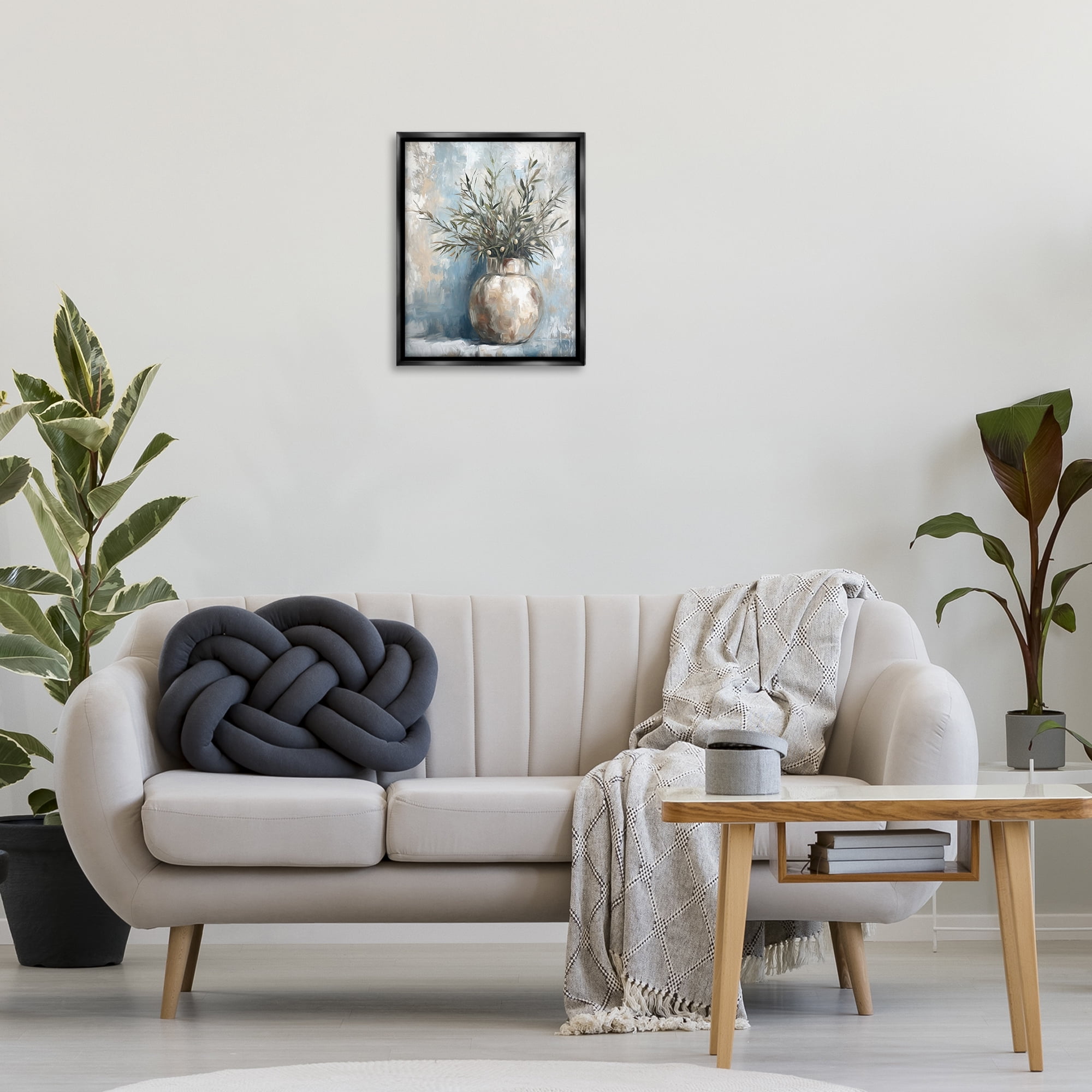 Stupell Industries Potted Olive Branches Botanical & Floral Painting Black Floater Framed Canvas Art Print Wall Art, 17 x 21