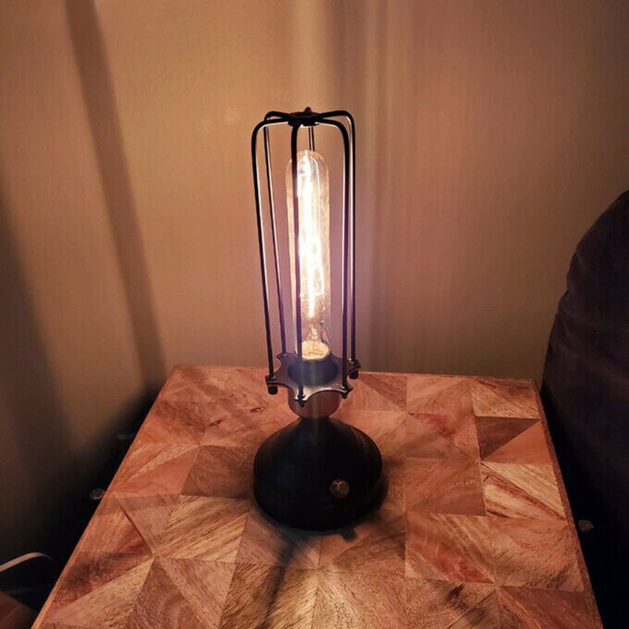 Roseland Industrial Cage Table Lamp Lightweight Dimmable Vintage Rocker