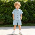 thumbnail image 2 of HAYIMI Toddler Boys Girls Short Sleeve Summer Casual Gentleman Tops Solid Color Shirts T Shirt Shorts Outfit Sets Leisure Clothes Sets, 2 of 6