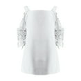 thumbnail image 3 of Wenyuyu Womens Cold Shoulder Tops Summer Sexy Lace Hollow Out 3/4 Sleeve T Shirts Trendy Casual Solid Deep V Neck Blouses, 3 of 5