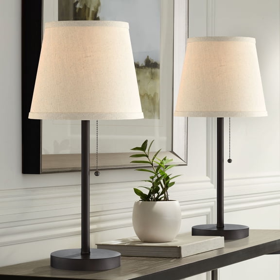 360 Lighting Flesner 20" High Modern Accent Table Lamps Set of 2 USB Port AC Power Outlet Pull Chain Brown Bronze Metal Charging