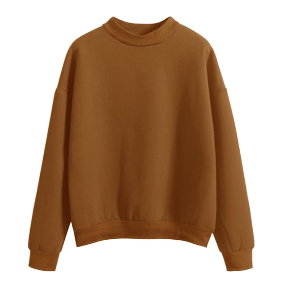 WTXUE Women's Oversized Solid Crewneck Pullover Sweatshirt Soft Comfortable Loose Pullover Fashionable Fall Winter Warm Casual Outfit Top Tunic Sweatshirts Brown L